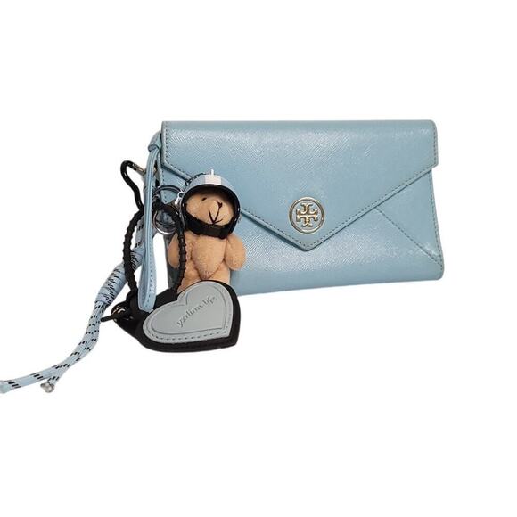 Tory Burch Robinson Envelope Wristlet- Wallet- Clutch Bag- Blue - Picture 2 of 8